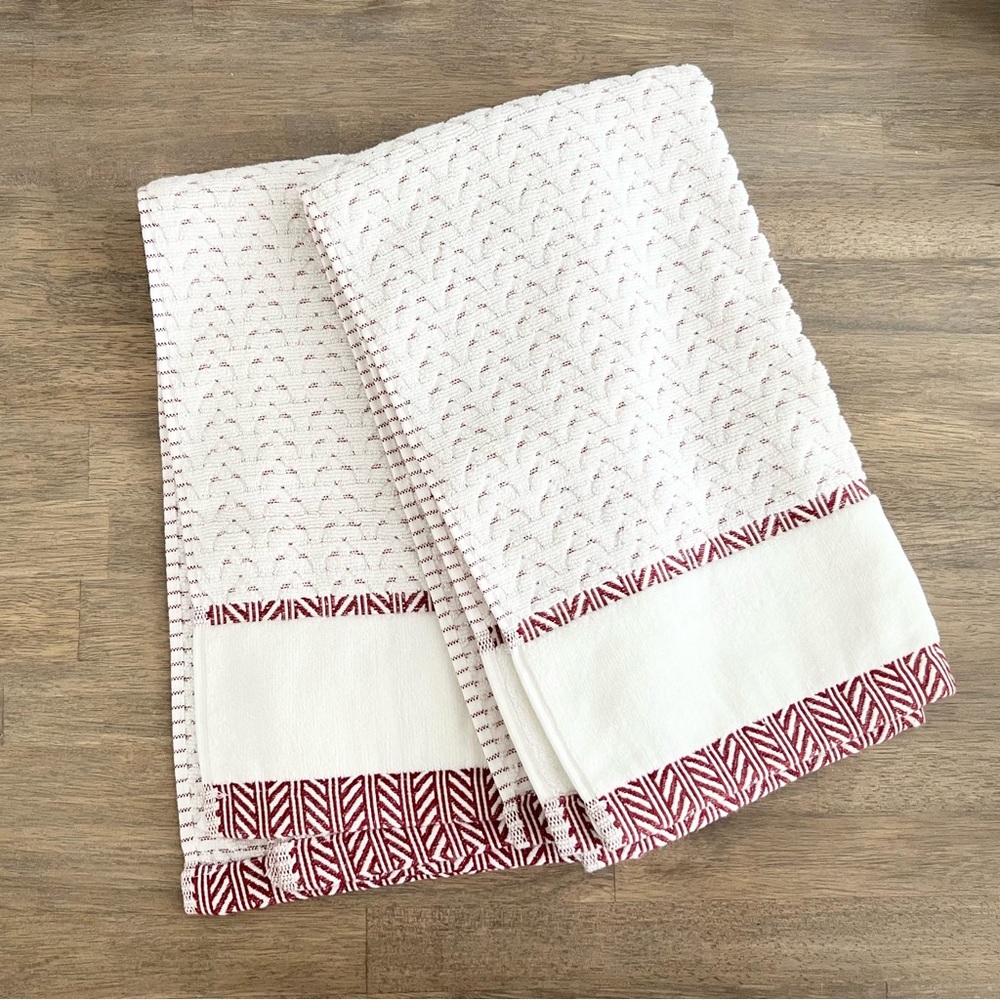 2 hand towels White burgundy plush target home decor Christmas threshold
